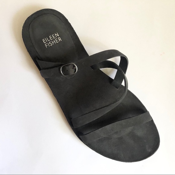Eileen Fisher black Dali slide sandals slim strap - Picture 8 of 14